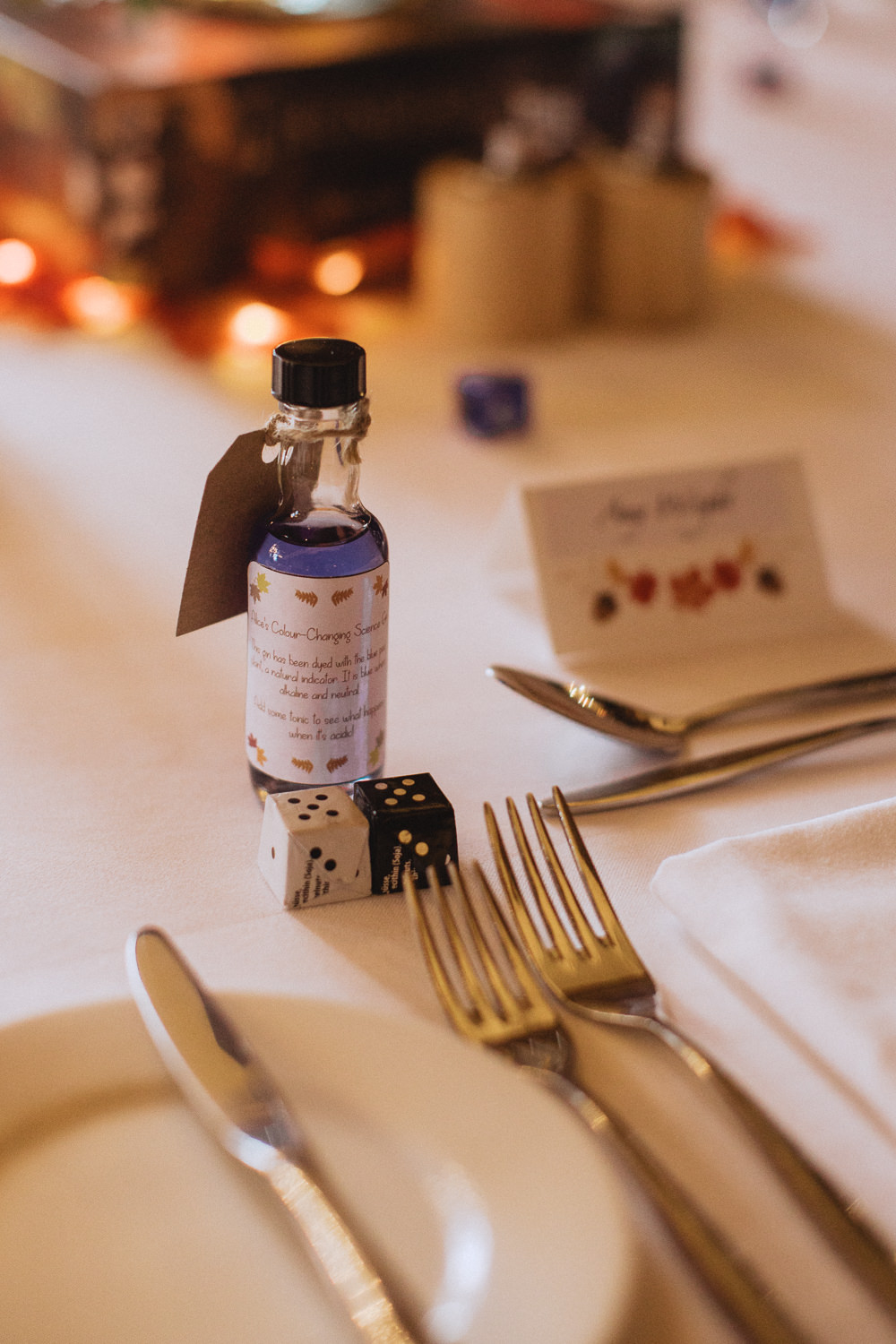 Gin Bottle Favours Chateau Rhianfa Wedding Fox&BearPhotography