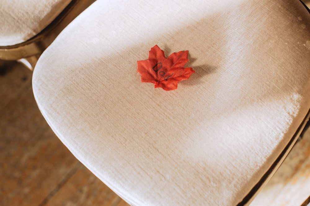 Leaf Place Name Chair Chateau Rhianfa Wedding Fox&BearPhotography