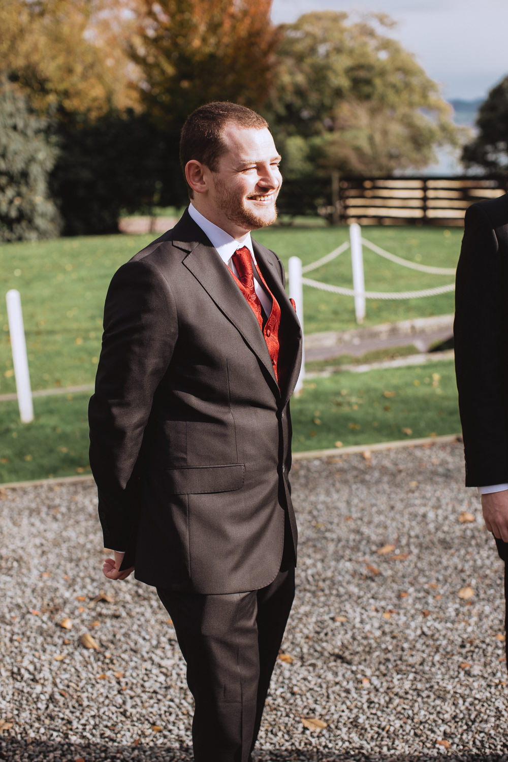 Groom Groomsmen Red Waistcoats Suits Chateau Rhianfa Wedding Fox&BearPhotography