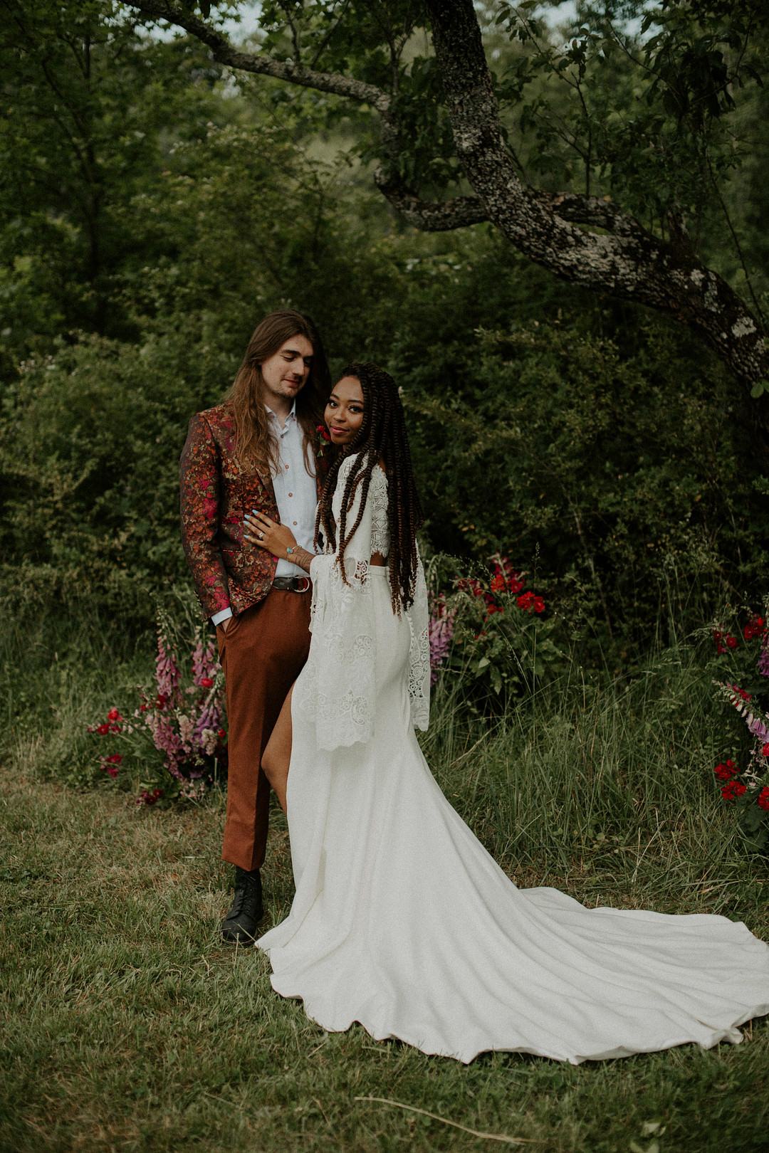 Dress Gown Bride Bridal Boho Lace Sleeves Colourful Farm Wedding McKenna Rhyne Photography