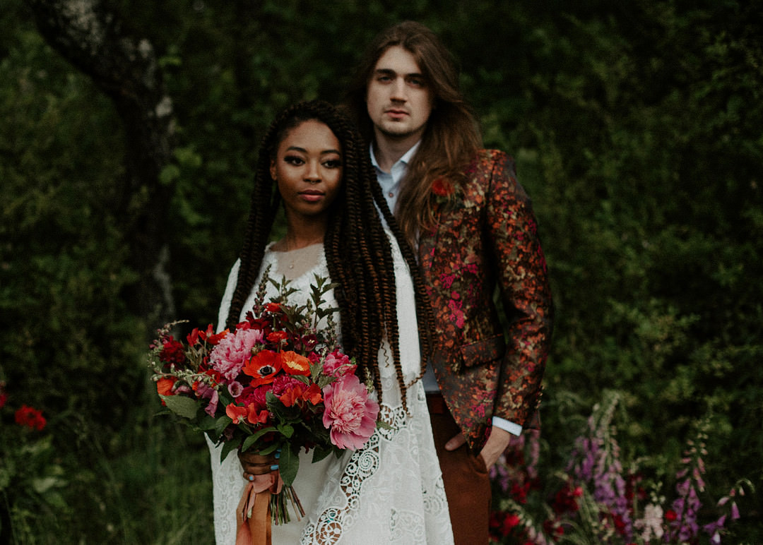 Groom Suit Red Burgundy Colourful Farm Wedding McKenna Rhyne Photography