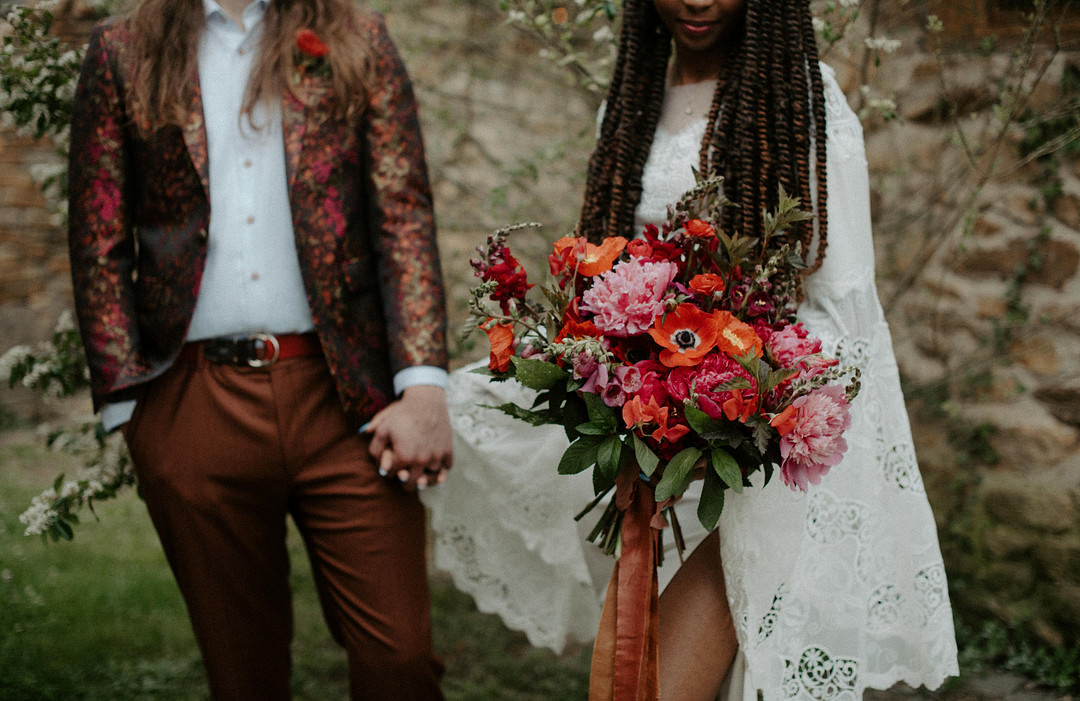 Bouquet Flowers Bride Bridal Poppy Red Pink Colourful Farm Wedding McKenna Rhyne Photography