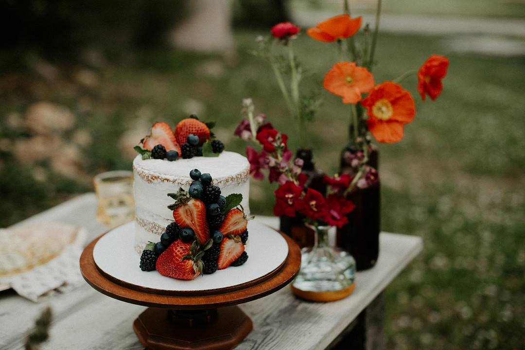 Table Decor Poppies Flowers Cake Colourful Farm Wedding McKenna Rhyne Photography