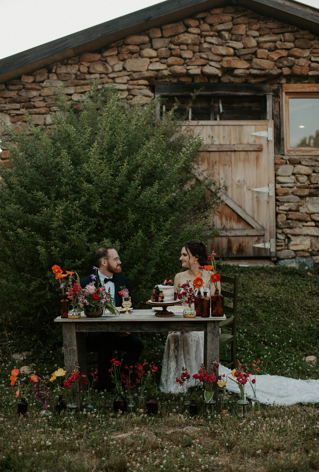 Table Decor Poppies Flowers Colourful Farm Wedding McKenna Rhyne Photography