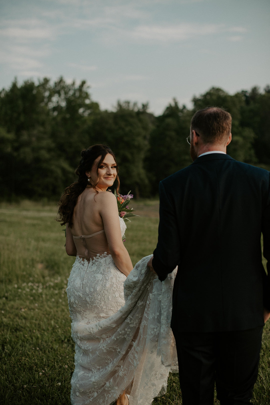 Dress Gown Bride Bridal Strapless Lace Colourful Farm Wedding McKenna Rhyne Photography