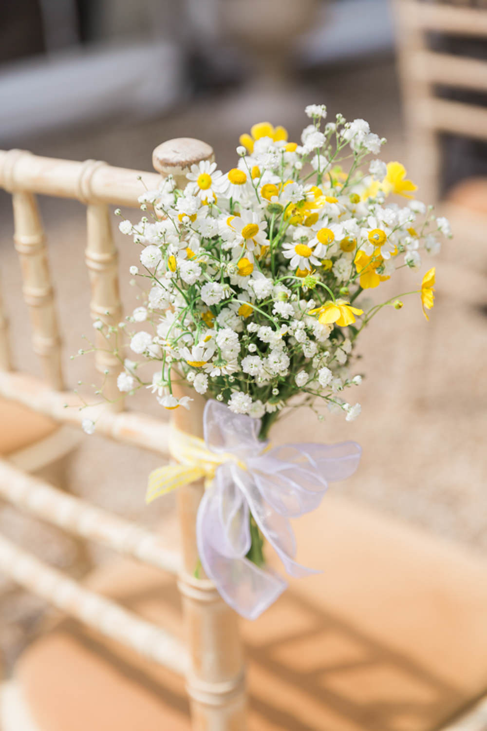 Aisle Chair Flowers Gypsophila Daisy Combe House Hotel Wedding James and Kerrie Photography