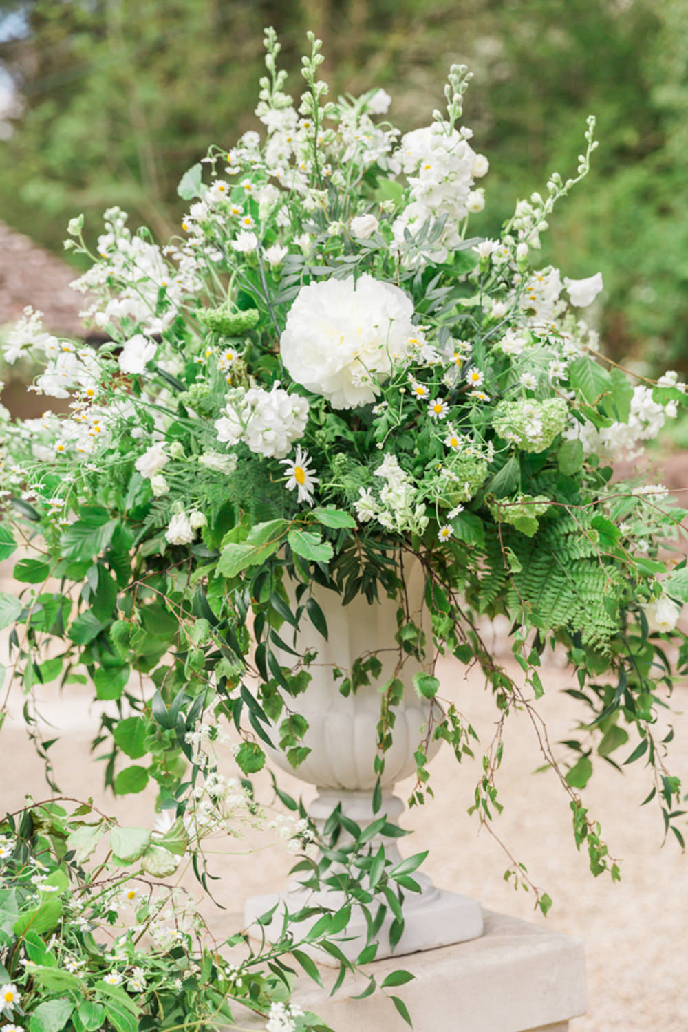 Flower Arrangement White Greenery Combe House Hotel Wedding James and Kerrie Photography