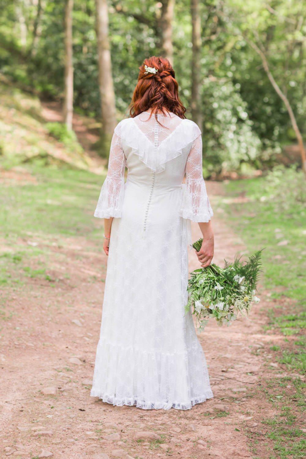 Dress Gown Bride Bridal Lace Sleeves Vintage Combe House Hotel Wedding James and Kerrie Photography