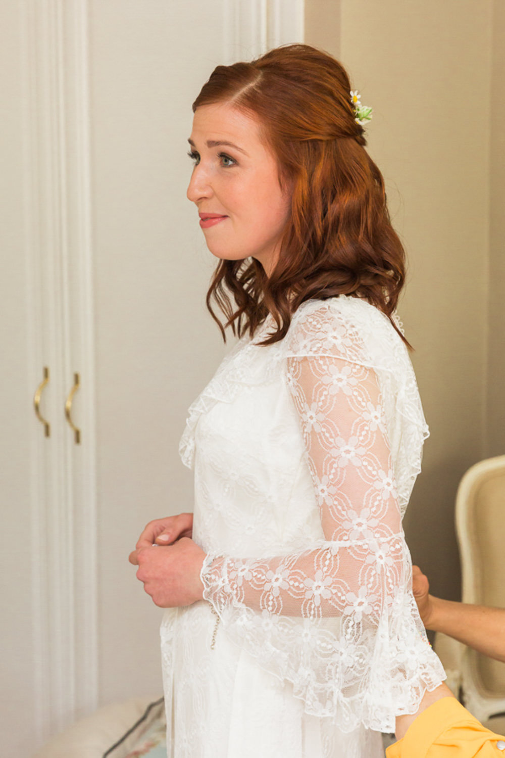 Dress Gown Bride Bridal Lace Sleeves Vintage Combe House Hotel Wedding James and Kerrie Photography