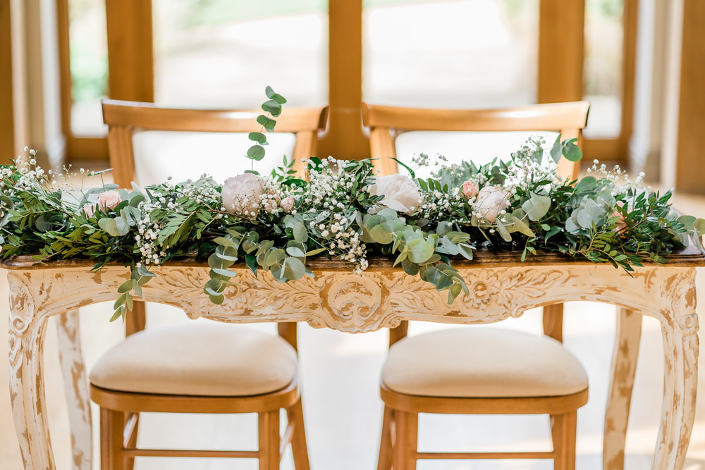 Ceremony Table Flowers Cream Blush Wedding Gemma Giorgio Photography