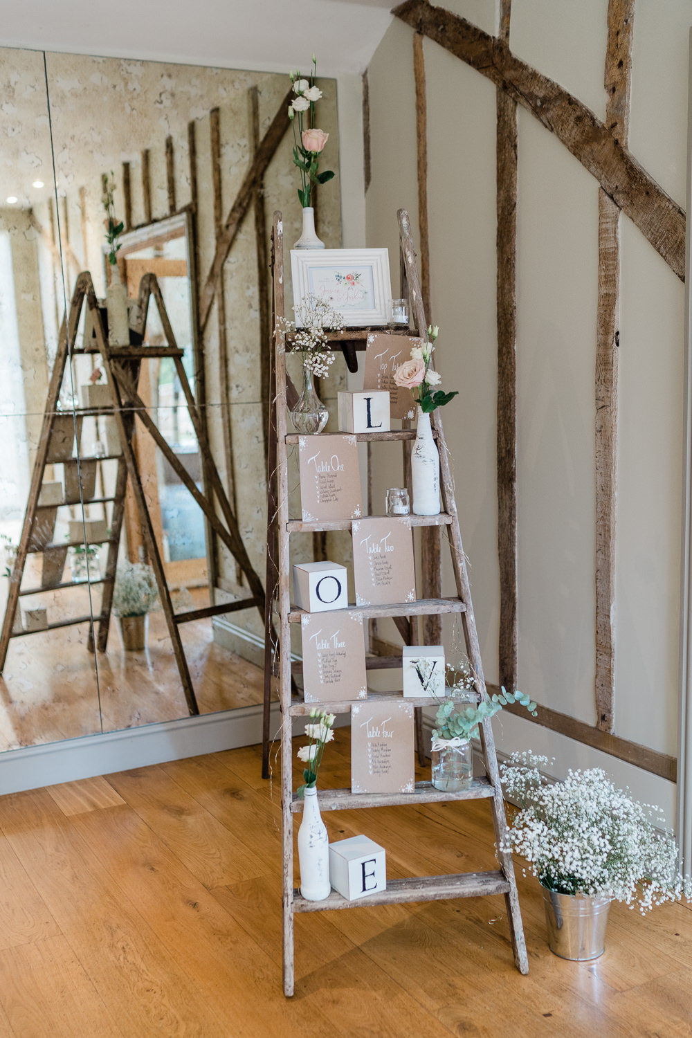 Ladder Table Plan Seating Chart Decor Flowers Cream Blush Wedding Gemma Giorgio Photography