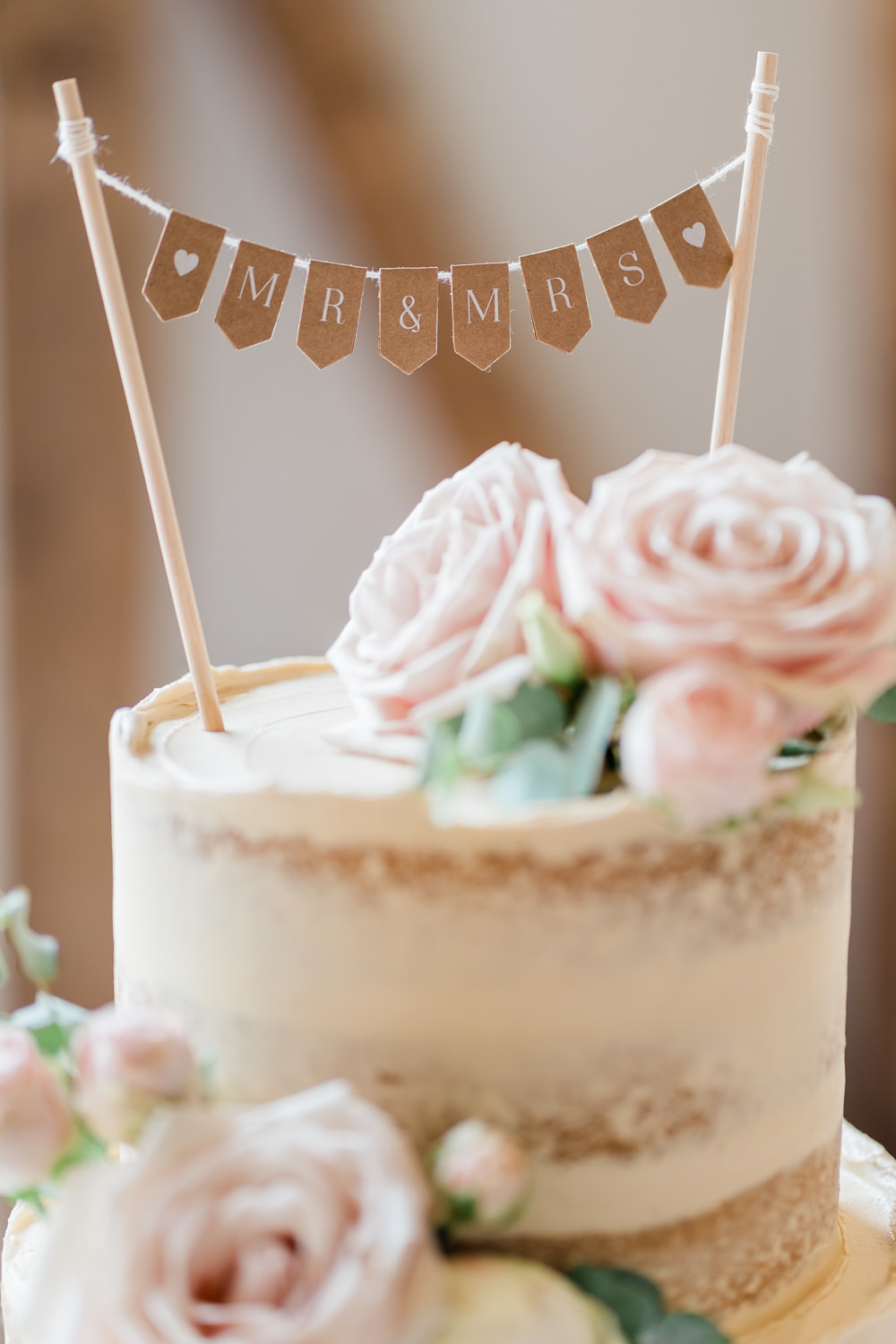 Semi Naked Cake Bunting Topper Flowers Wooden Crate Cream Blush Wedding Gemma Giorgio Photography