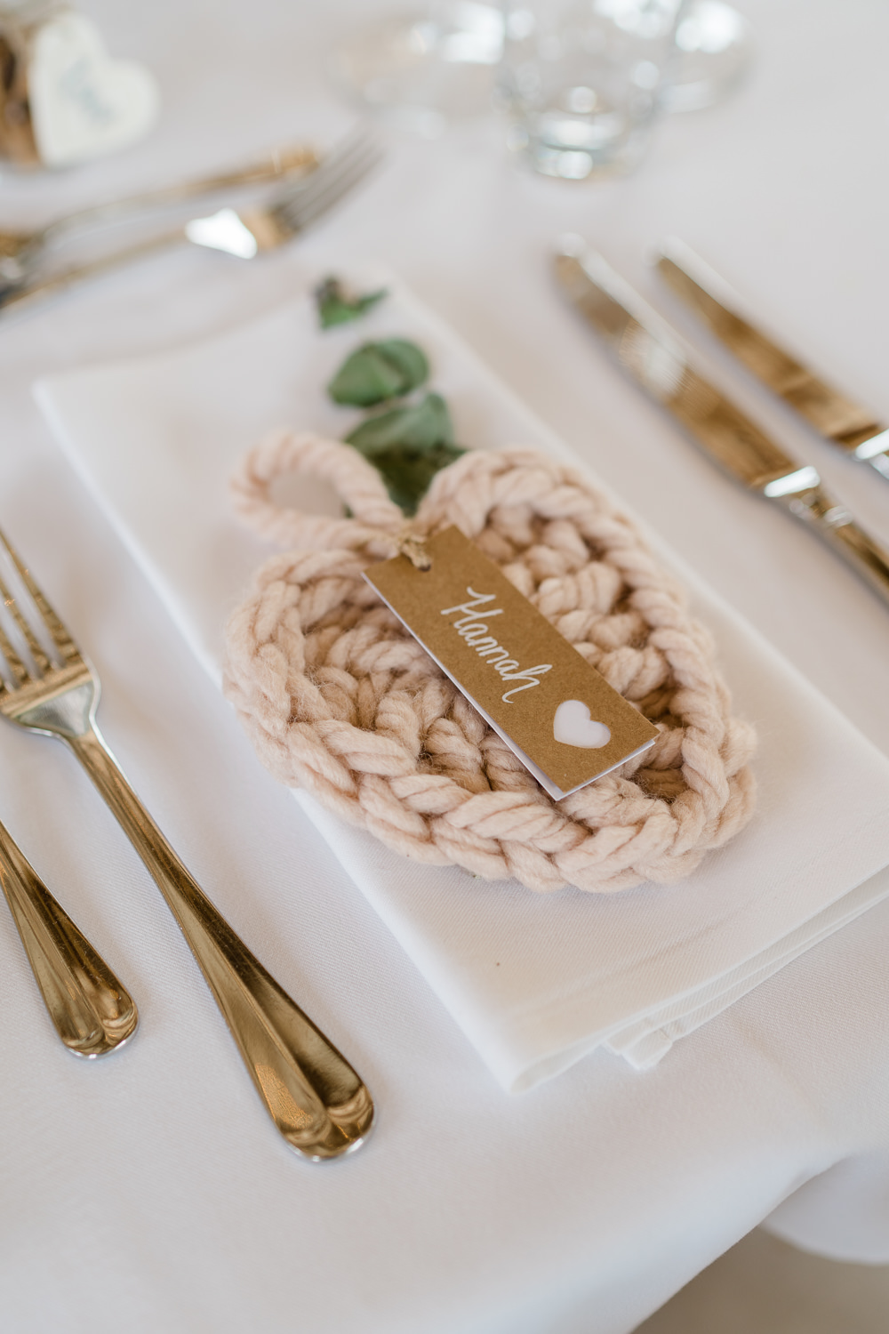 Heart Crochet Place Setting Name Decor Cream Blush Wedding Gemma Giorgio Photography