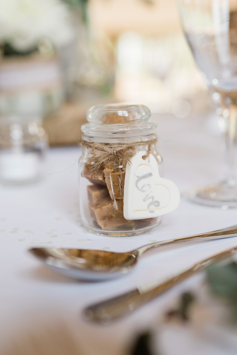 Fudge Favours Jar Love Heart Cream Blush Wedding Gemma Giorgio Photography