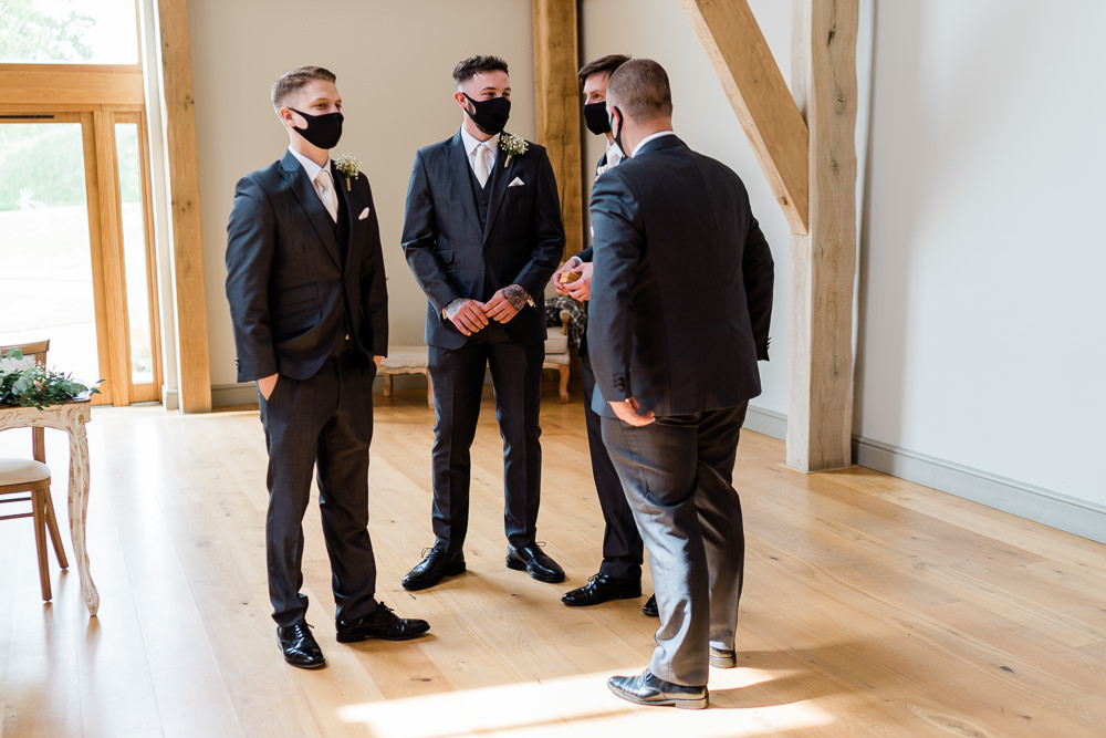 Groom Groomsmen Suits Tie Face Mask Cream Blush Wedding Gemma Giorgio Photography