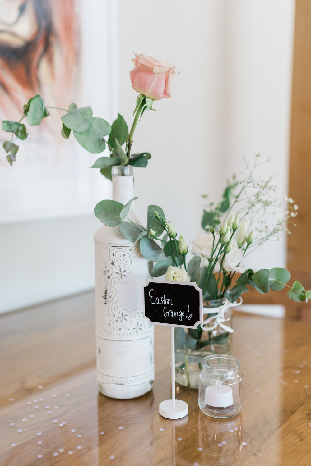 Bottle Flowers Cream Blush Wedding Gemma Giorgio Photography
