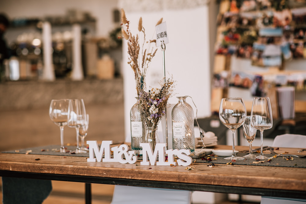 Table Decor Dried Flowers Isle of Harris Wedding Pink Elephant Photography