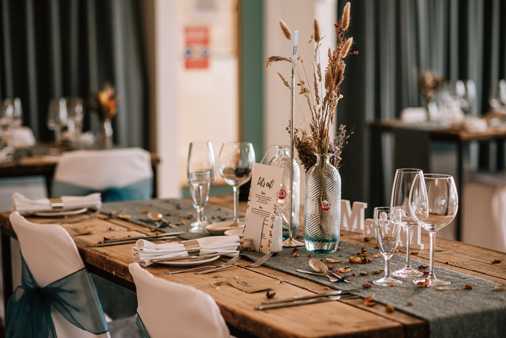 Table Decor Dried Flowers Isle of Harris Wedding Pink Elephant Photography