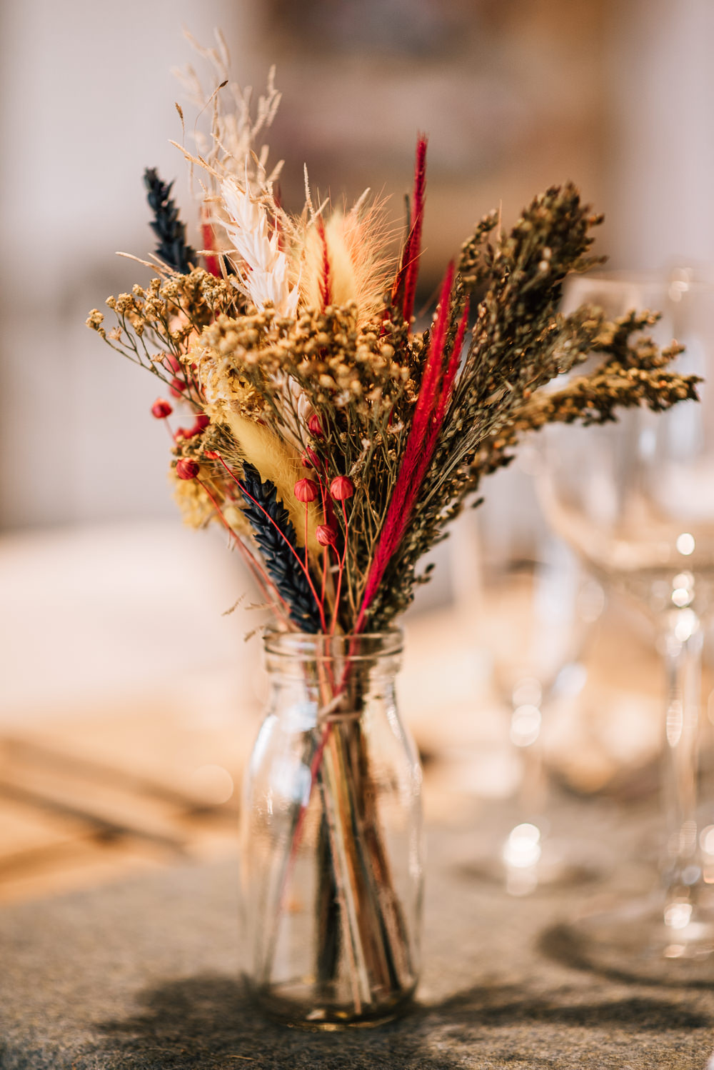Table Decor Dried Flowers Isle of Harris Wedding Pink Elephant Photography