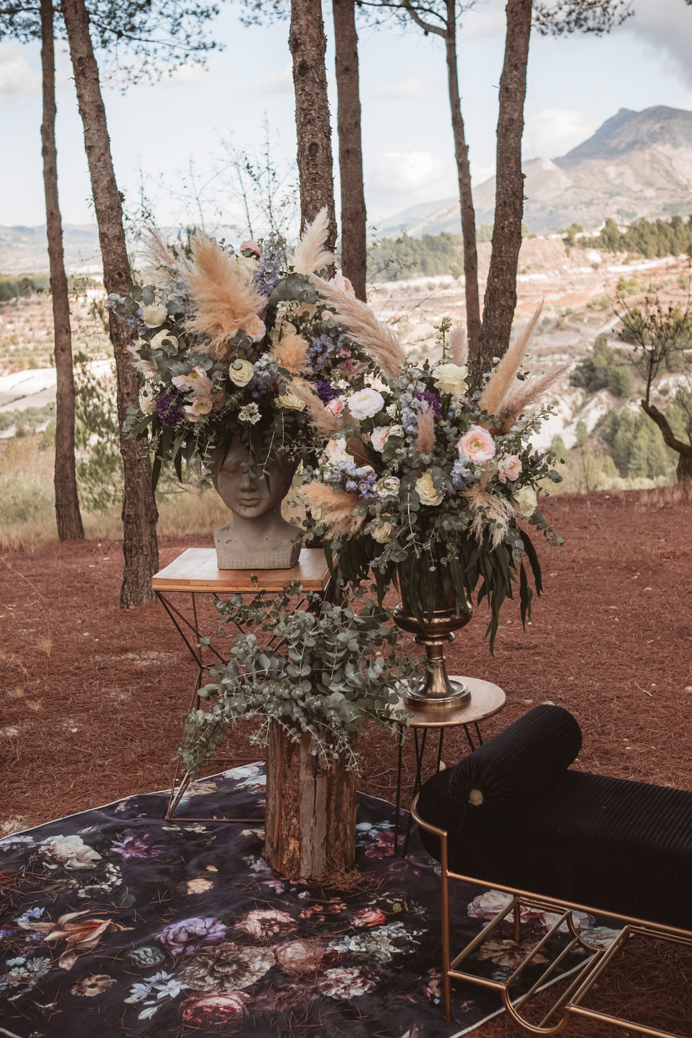 Flower Arrangement Decor Pampas Grass Log Stump Lilac Wedding Ideas Carlos Lucca
