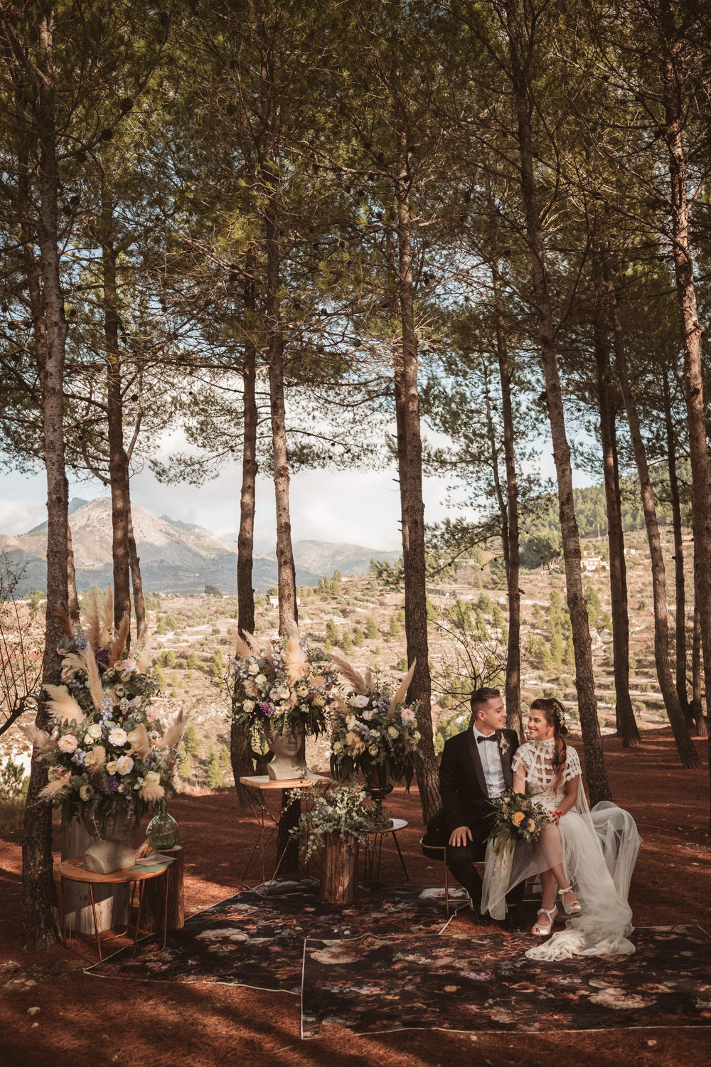 Flower Arrangement Decor Pampas Grass Log Stump Ceremony Lilac Wedding Ideas Carlos Lucca