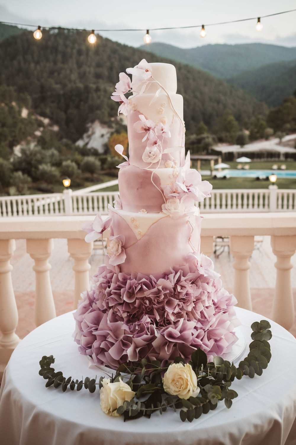 Cake Ruffle Tall Four Tier Lilac Wedding Ideas Carlos Lucca