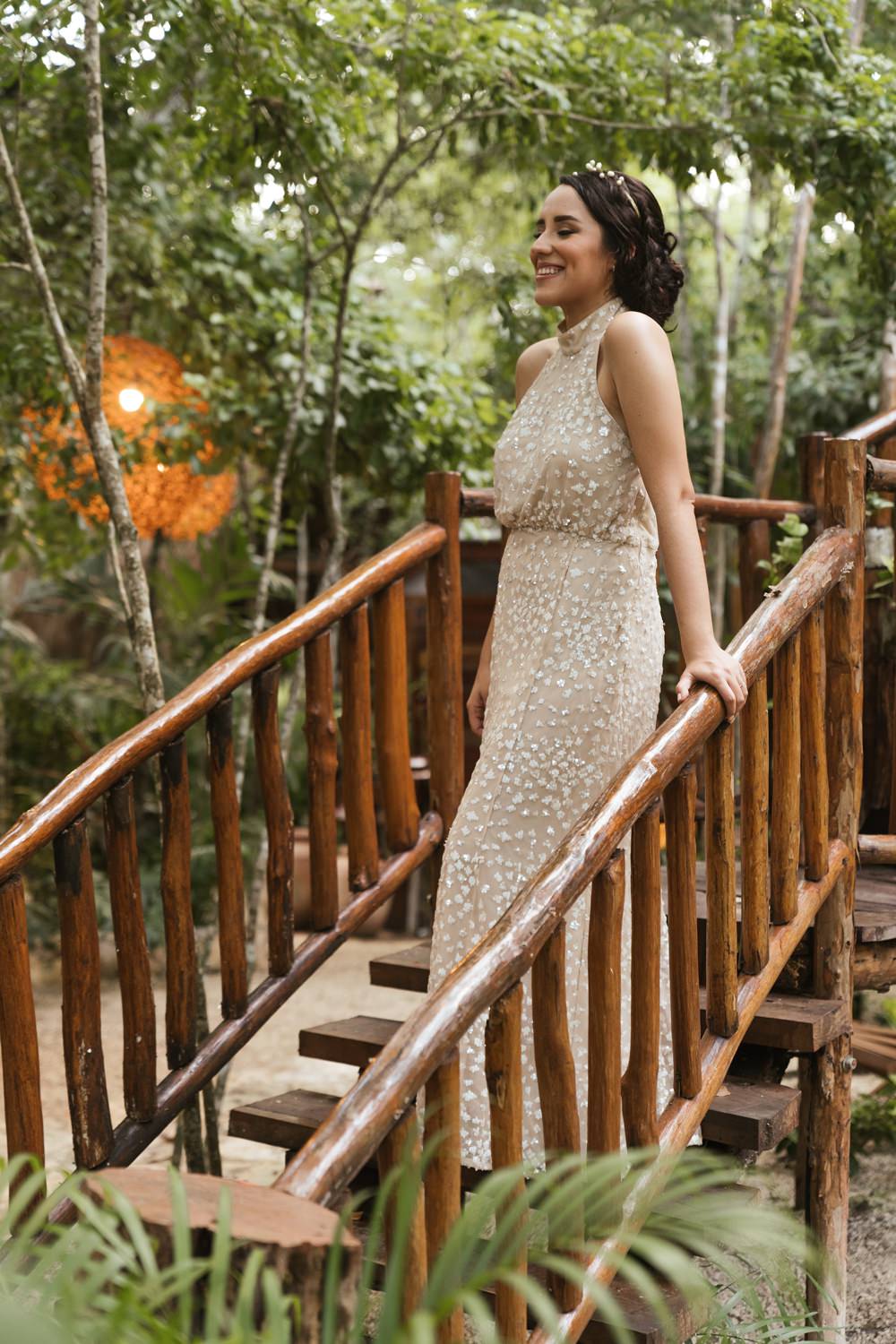 Dress Gown Bride Bridal Sequin Halterneck Mexico Jungle Wedding Viva Photography Weddings