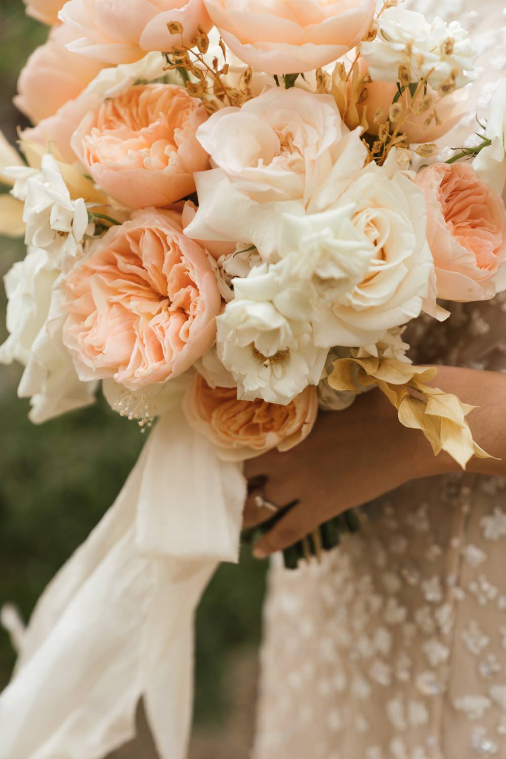 Peach Rose Bouquet Bride Bridal Ribbon Mexico Jungle Wedding Viva Photography Weddings