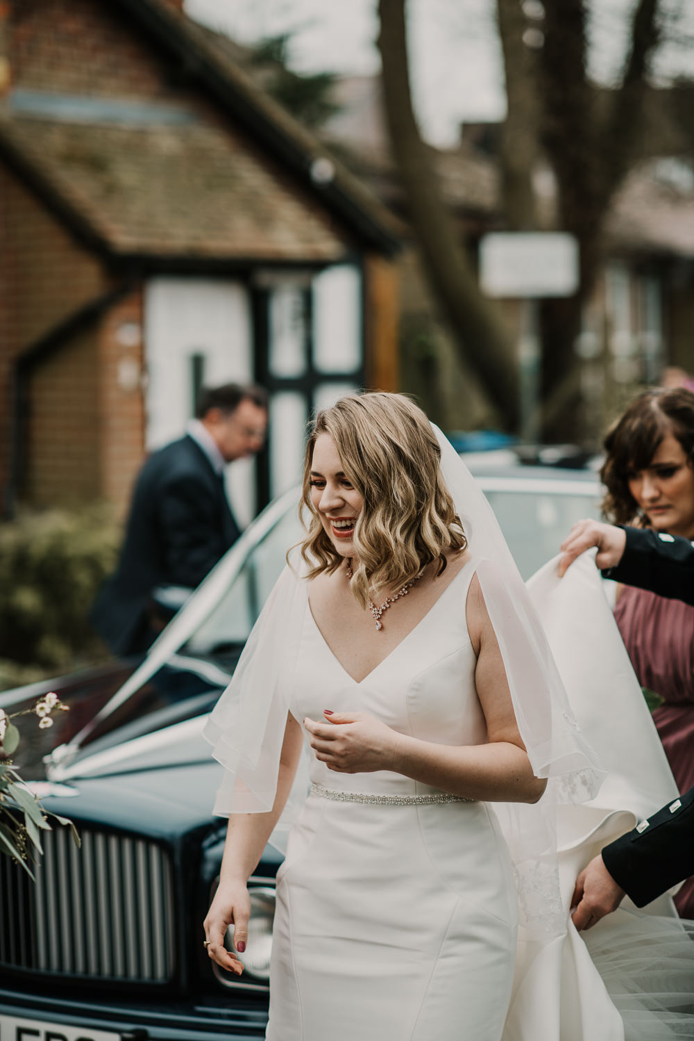 Dress Gown Bride Bridal Short Veil Straps Morden Hall Wedding Mark OBrien