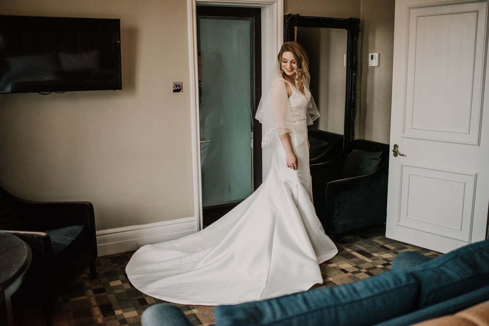 Dress Gown Bride Bridal Short Veil Straps Morden Hall Wedding Mark OBrien
