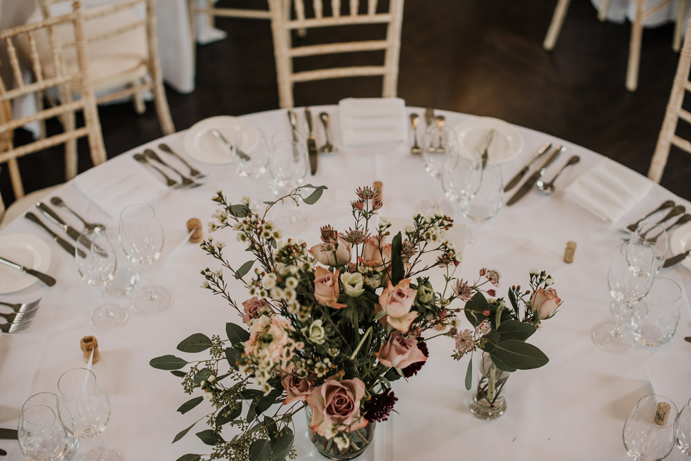 Centrepiece Flowers Pink Morden Hall Wedding Mark OBrien