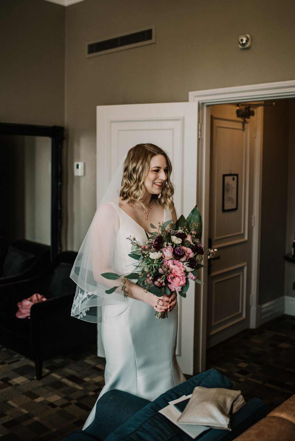 Dress Gown Bride Bridal Short Veil Straps Morden Hall Wedding Mark OBrien