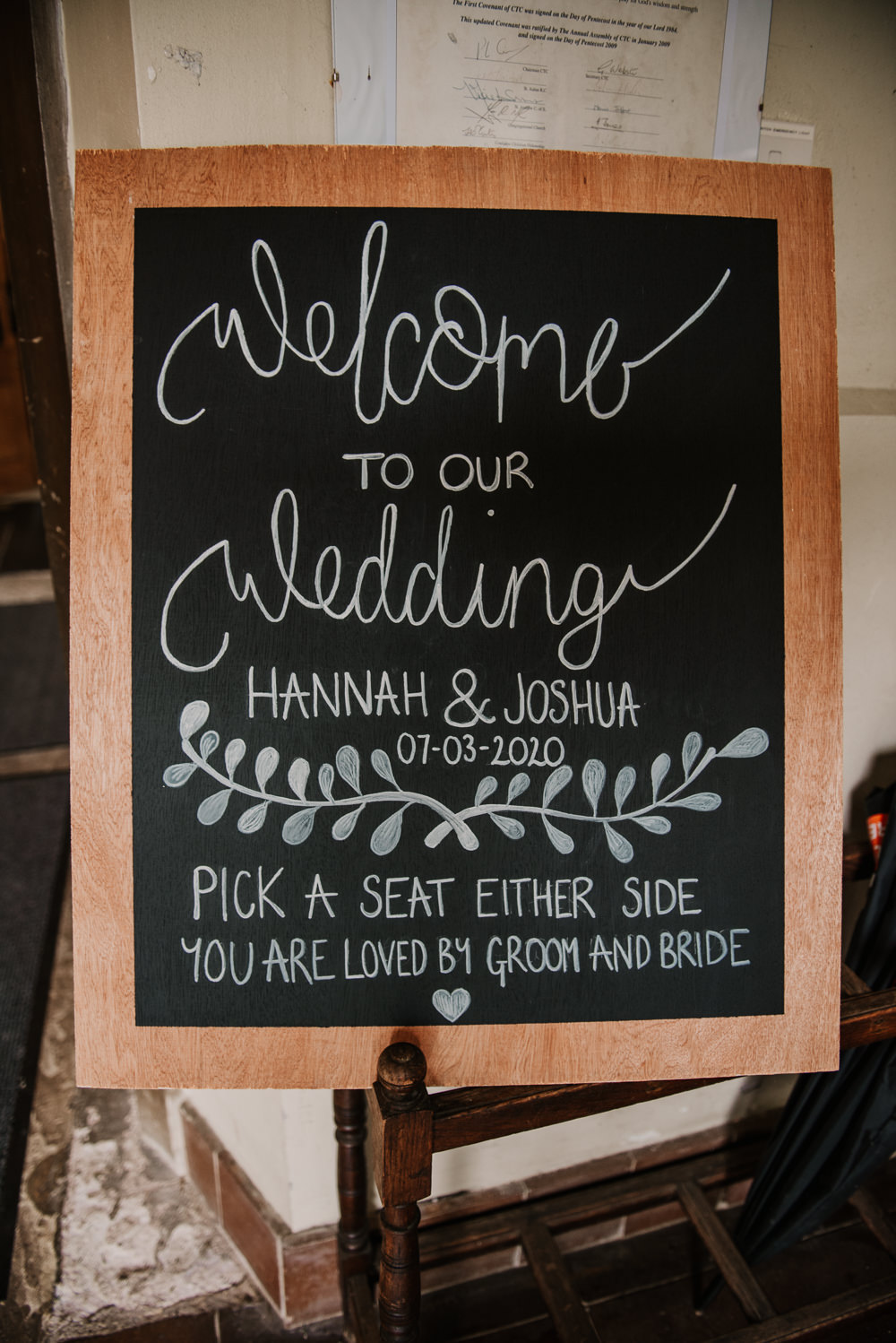 Welcome Sign Chalkboard Morden Hall Wedding Mark OBrien