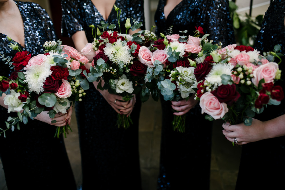 Glam Country Navy Winter Wedding with Sequin Bridesmaids