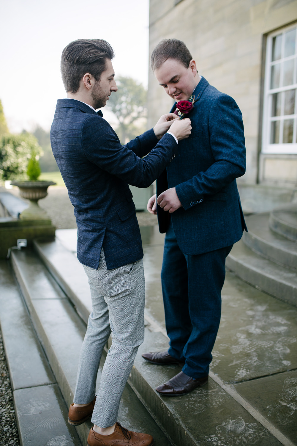 Groom Suit Red Tie Navy Winter Wedding Aden Priest Photography