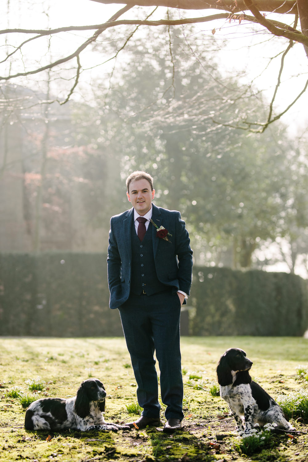 Groom Suit Red Tie Navy Winter Wedding Aden Priest Photography