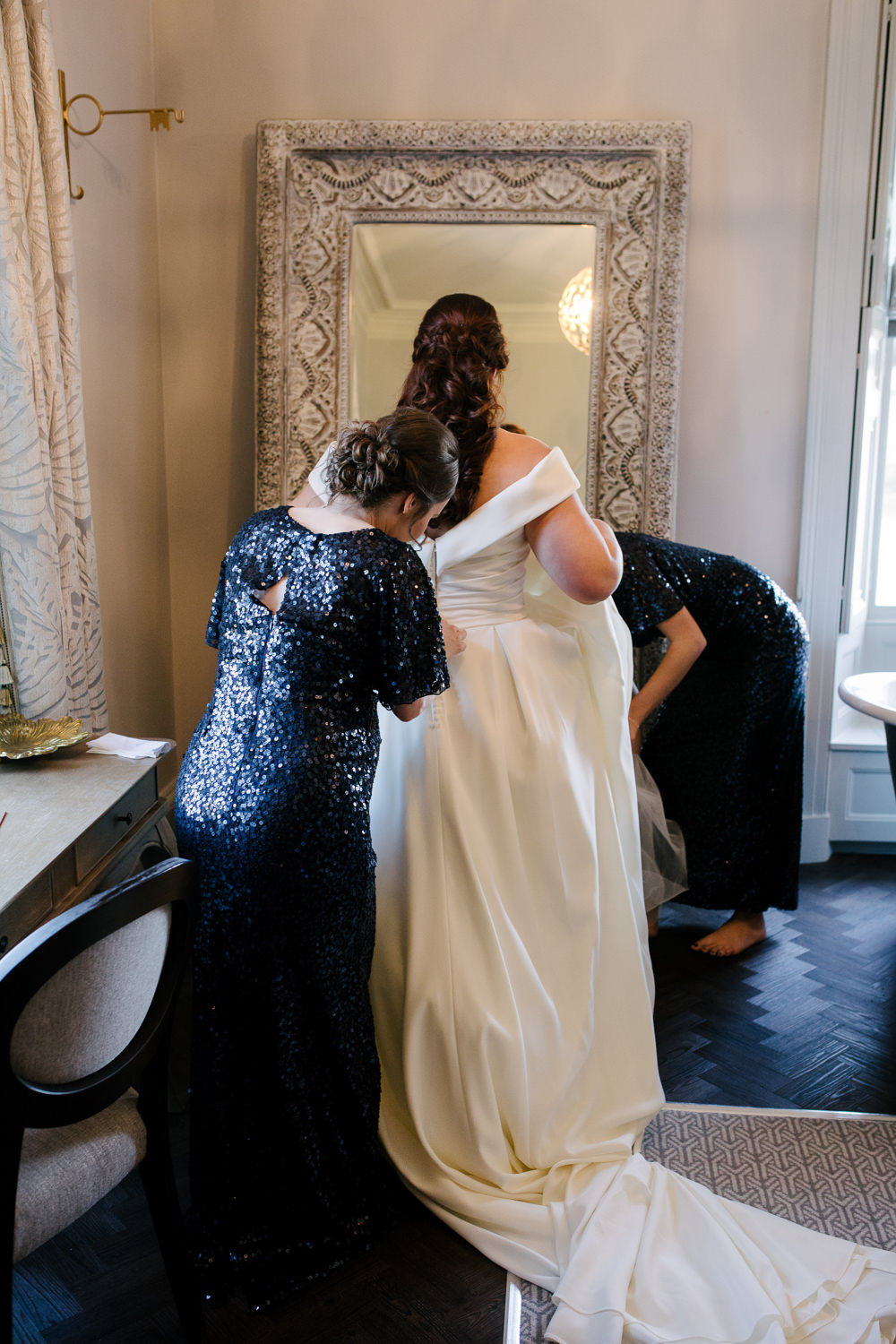 Dress Gown Bridal Bridal Pockets Navy Winter Wedding Aden Priest Photography