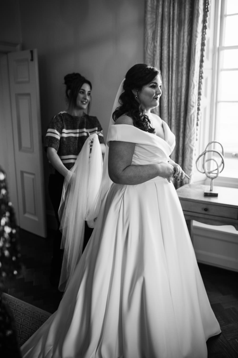 Dress Gown Bridal Bridal Pockets Navy Winter Wedding Aden Priest Photography