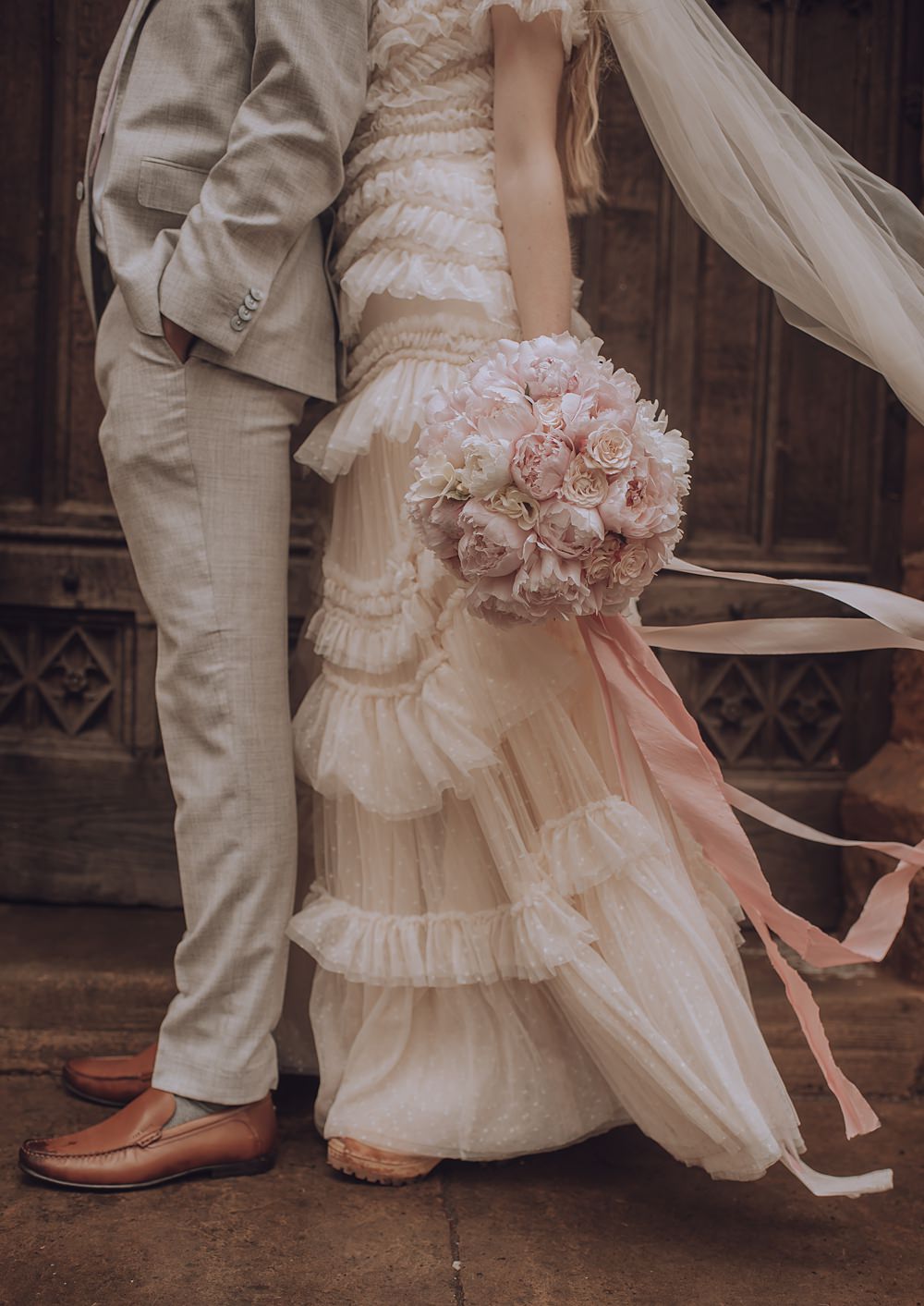 Bouquet Flowers Bride Bridal Ribbon Peony Pink Wedding Kelly Hiscox Photography