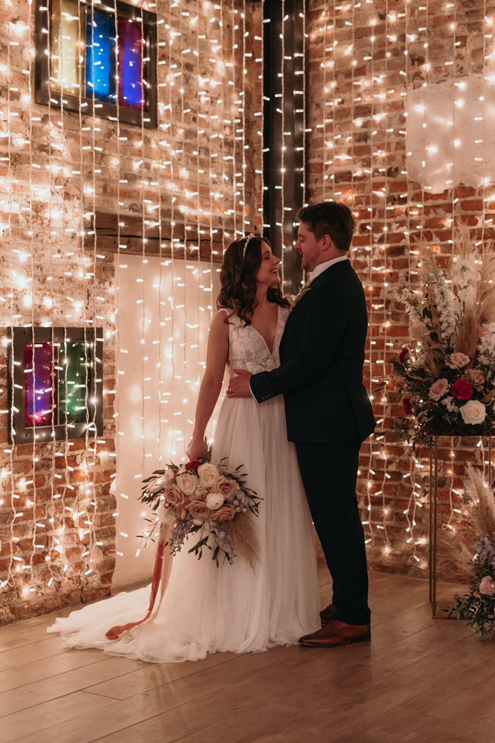 Fairy Light Curtain Pizza Wedding Reception Becca Kerr Photography