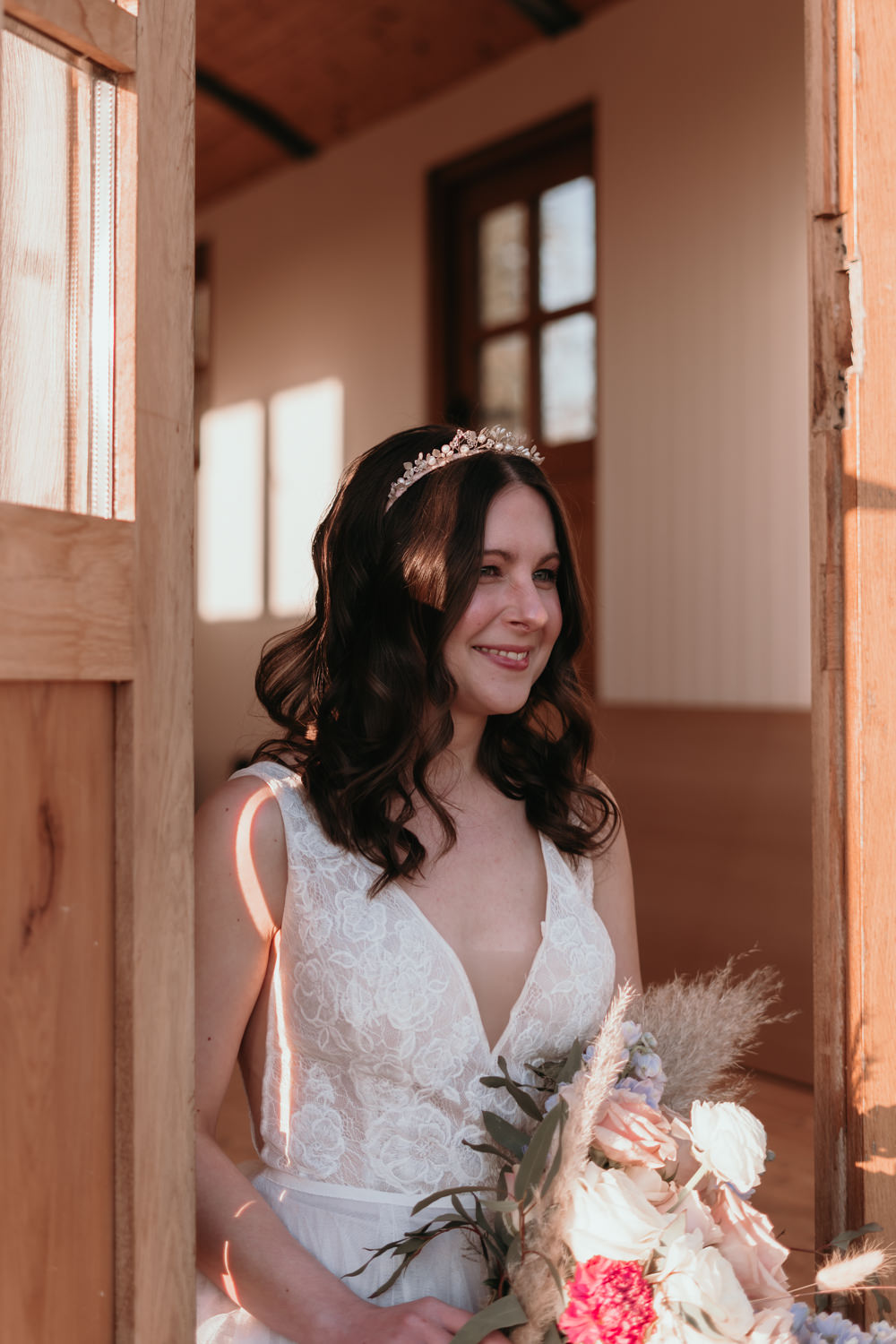 Bride Bridal Hair Make Up Pizza Wedding Reception Becca Kerr Photography