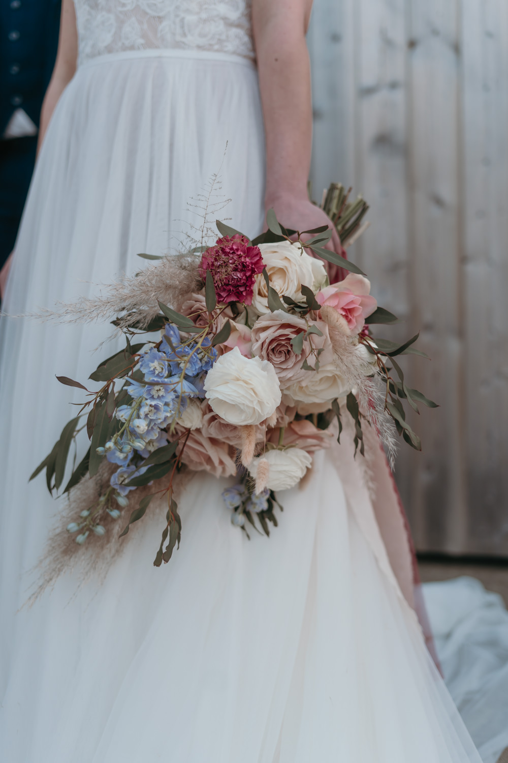 Bouquet Flowers Bride Bridal Pink Rose Ribbon Pizza Wedding Reception Becca Kerr Photography