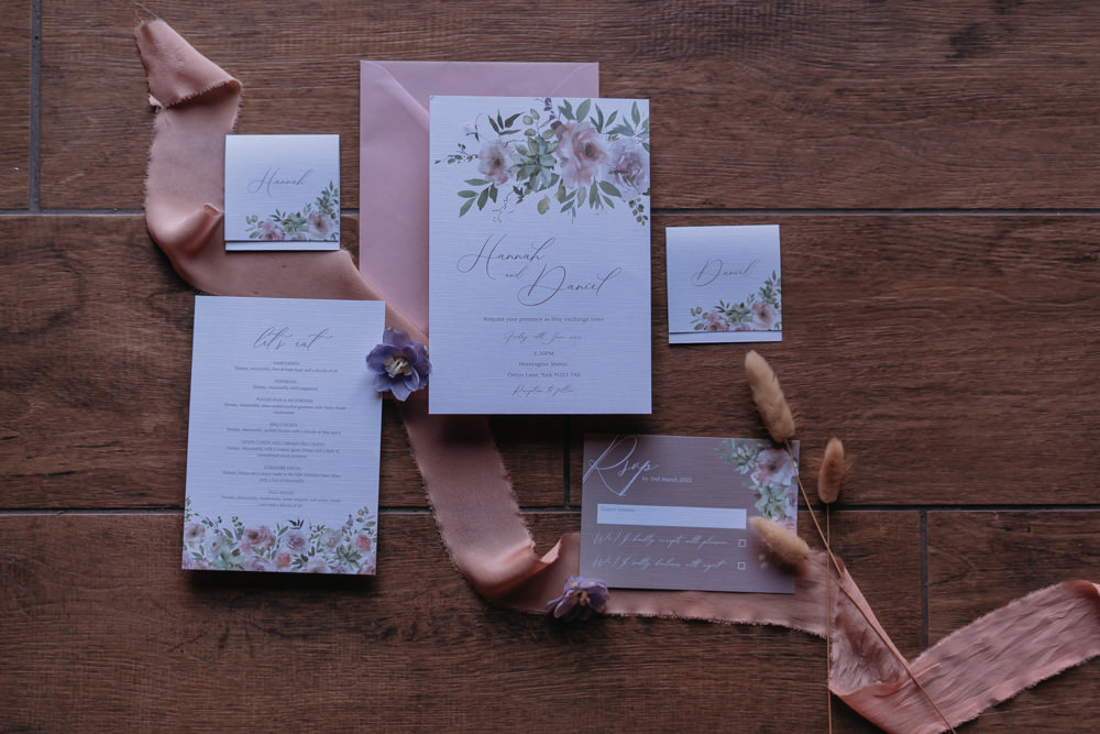 Pink Floral Stationery Invite Invitation Pizza Wedding Reception Becca Kerr Photography
