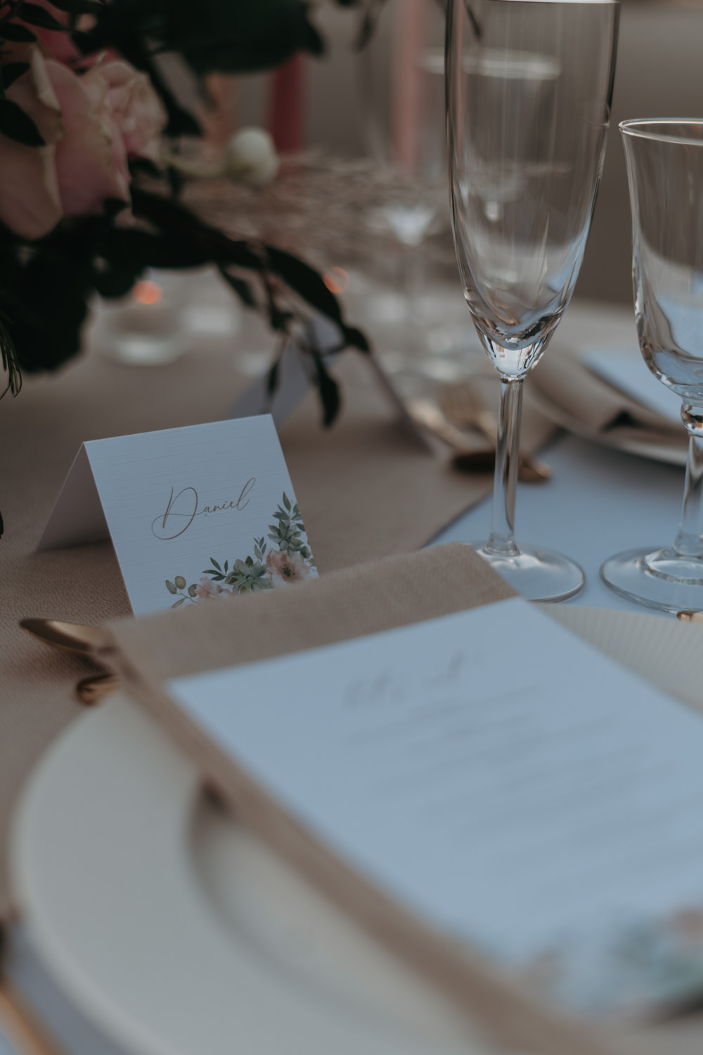 Place Name Card Pizza Wedding Reception Becca Kerr Photography