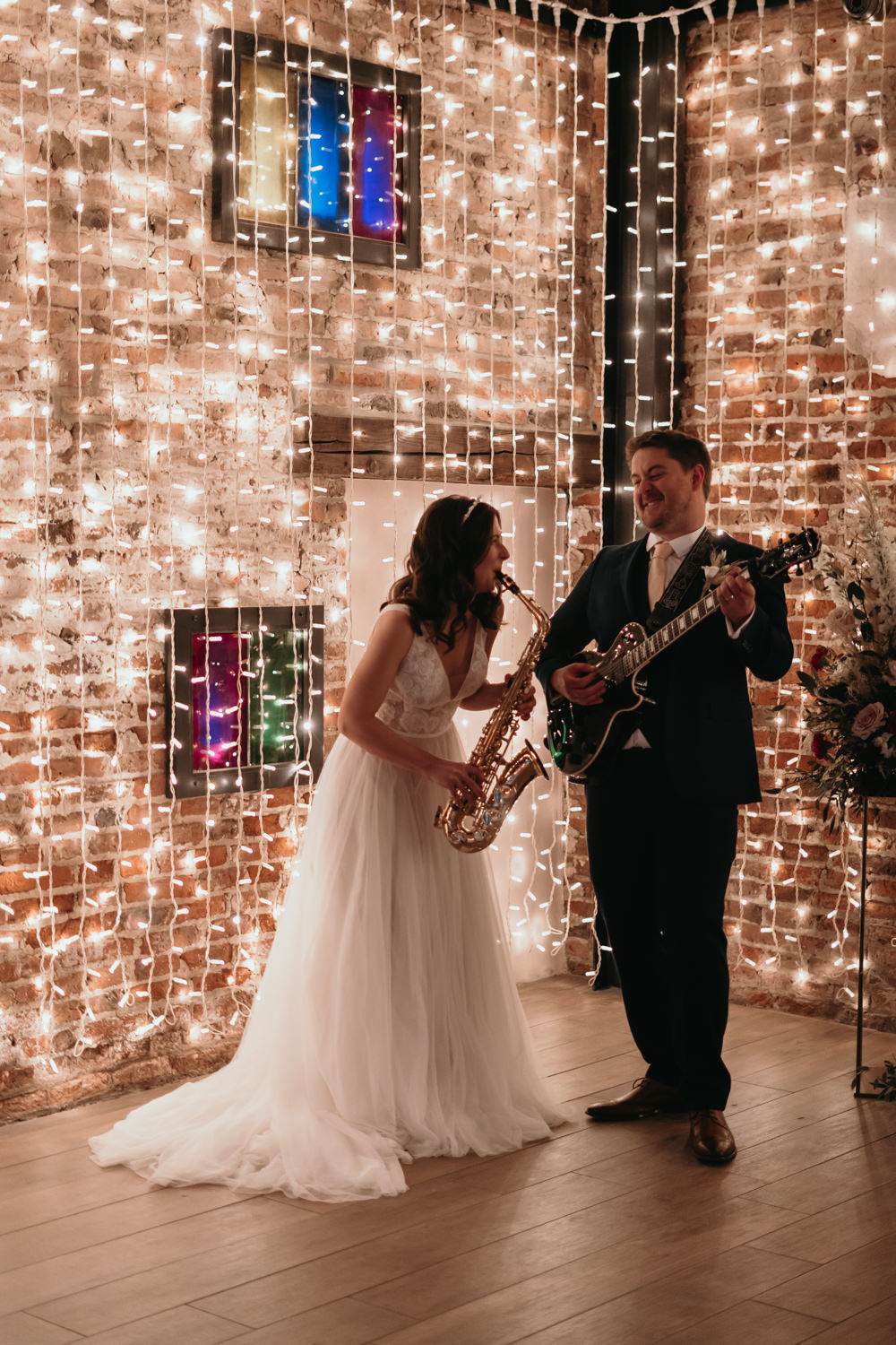Fairy Light Curtain Music Pizza Wedding Reception Becca Kerr Photography