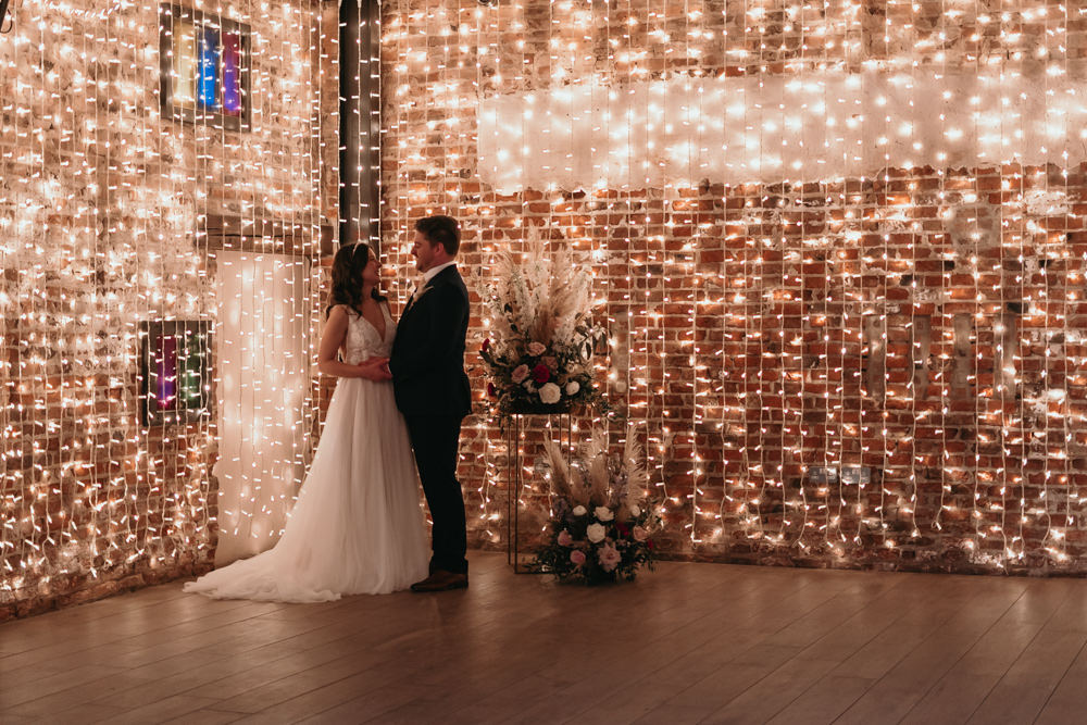 Fairy Light Curtain Pizza Wedding Reception Becca Kerr Photography