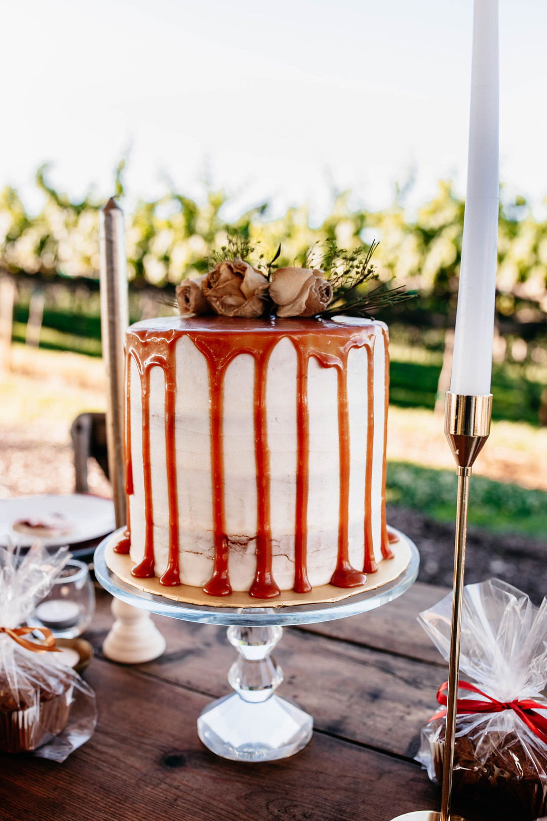Drip Cake Caramel Romantic Fall Wedding WhitneyBre Photography