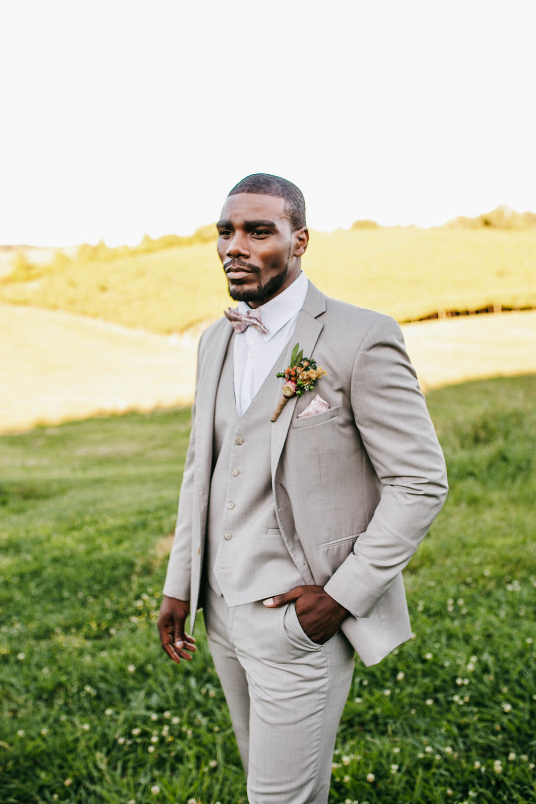 Groom Suit Pale Grey Bow Tie Romantic Fall Wedding WhitneyBre Photography