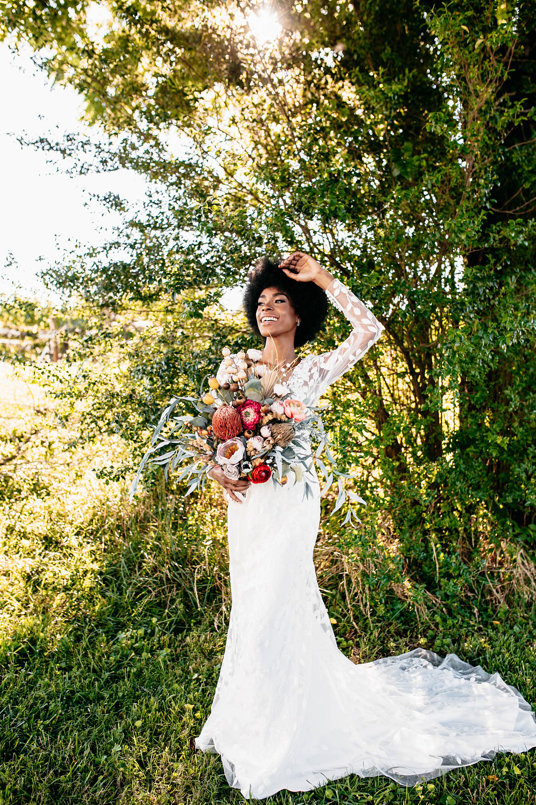 Romantic Fall Wedding WhitneyBre Photography Dress Gown Bride Bridal Fit Flare Illusion Lace Sleeves