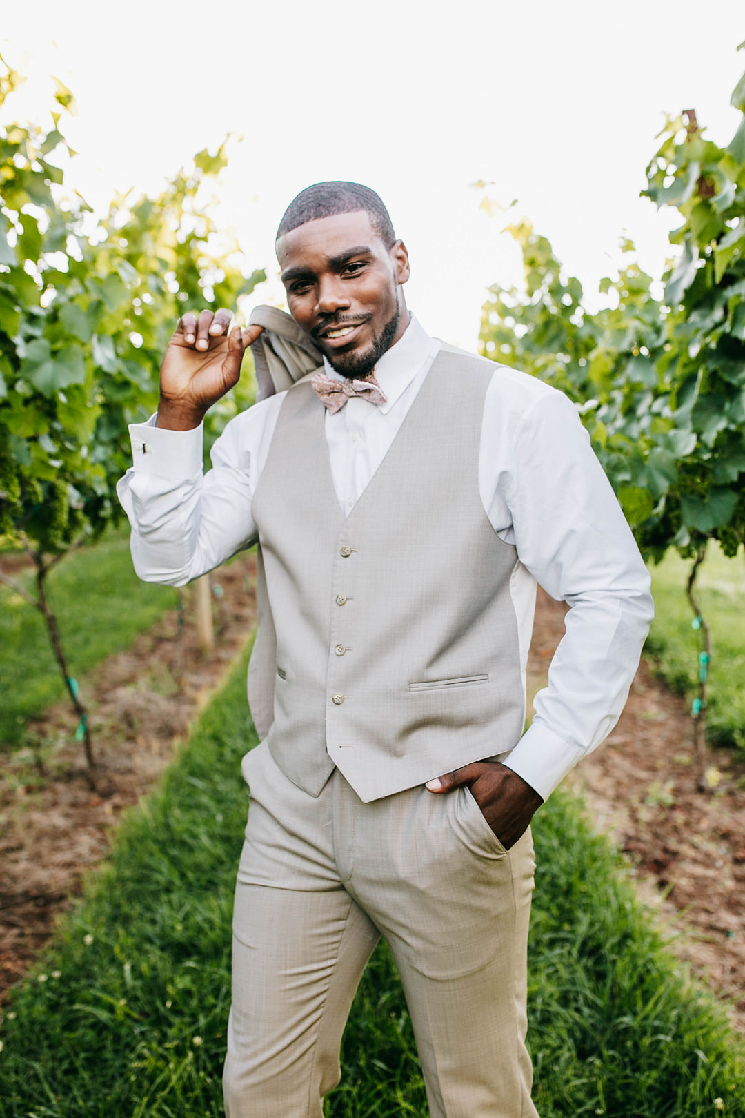 Groom Suit Pale Grey Bow Tie Romantic Fall Wedding WhitneyBre Photography
